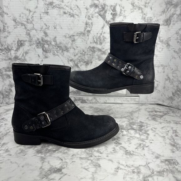 Vintage Foundry Co. Womens Miriam Biker Buckle Ankle Boots Size 9 Black Leather - Picture 2 of 9